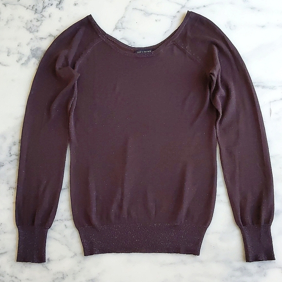 NWOT. The Limited Silk Rayon Nylon Blended Brown Sparkle Long Sleeve Knit Top. - Picture 3 of 5